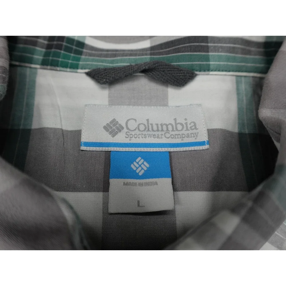 Columbia Plaid Button Down Shirt Mens‎ Large Green Gray Long Sleeve Outdoor